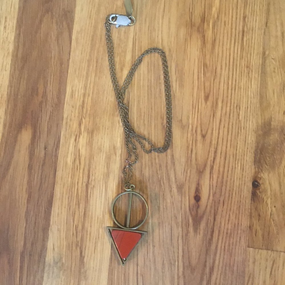 Geometric Brass and red stone necklace